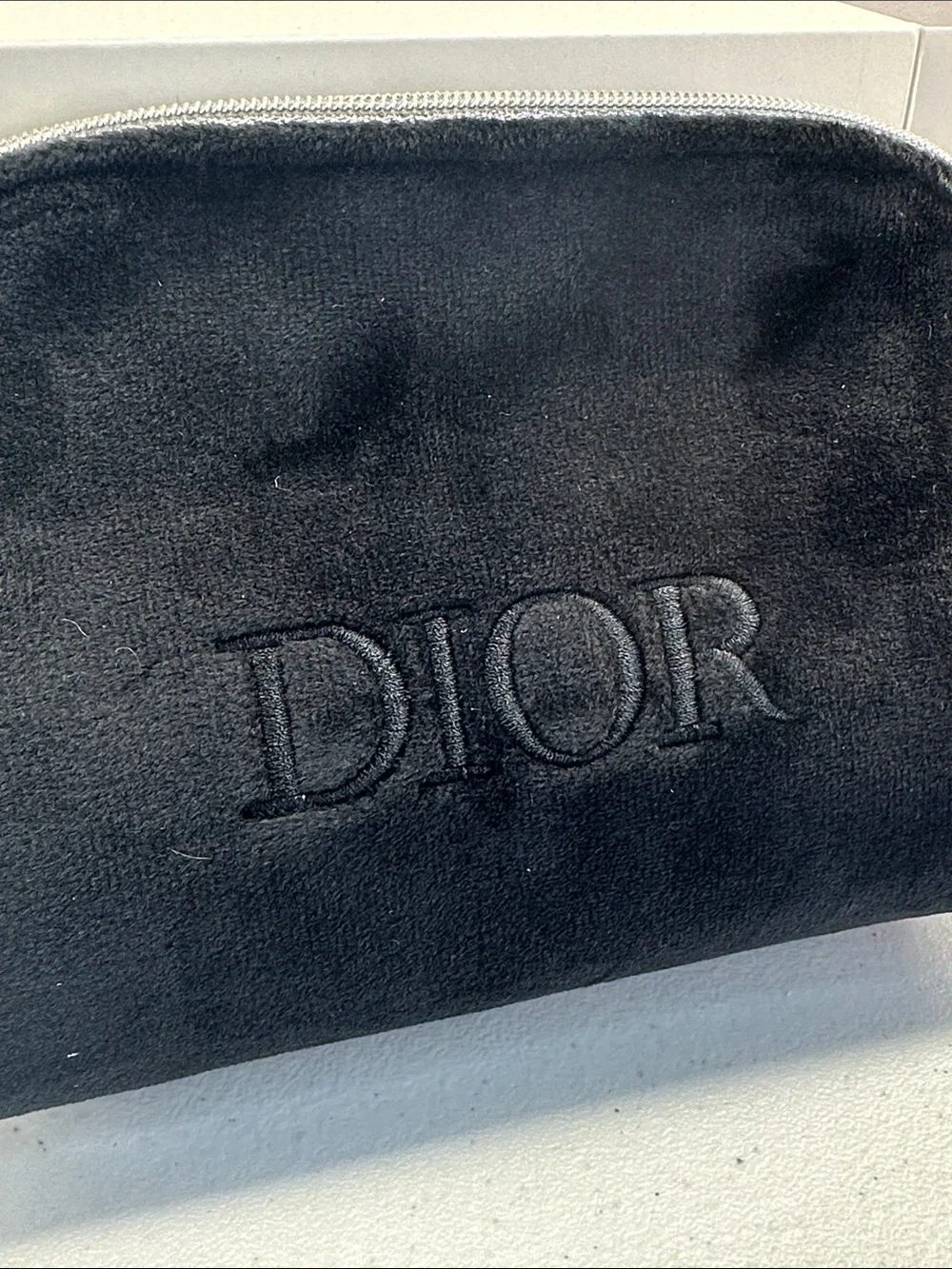 Dior BEAUTY Black velvet Embossed Zip Toiletry Pouch NWT